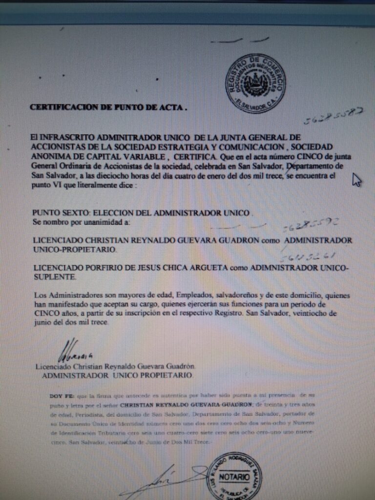 Chica y el jefe de la bancada oficialista en la Asamblea, Christian Guevara, siguen como socios en una empresa de publicidad, de acuerdo a documentos del CNR.