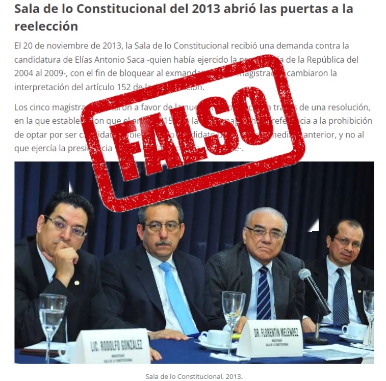 Captura de pantalla de uno de los contenidos falsos publicados por Última Hora en los que afirmó que la Sala de lo Constitucional, del periodo del 2009 al 2018, avaló la reelección presidencial.