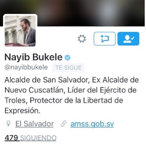 Pie de foto: En 2016 el presidente Nayib Bukele se autodenominó Líder del Ejército de Troles, luego de que fuera señalado de dirigir una granja de troles contra periódicos de El Salvador.