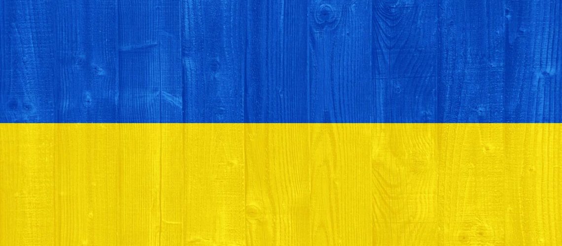 gorgeous Ukraine flag painted on a wood plank texture