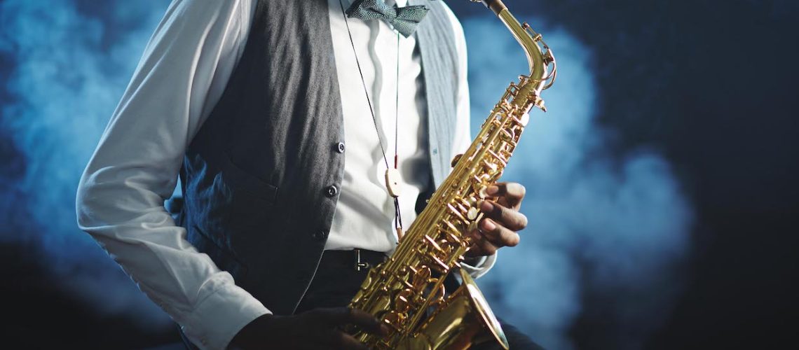 Portrait of a jazzman playing a saxophone